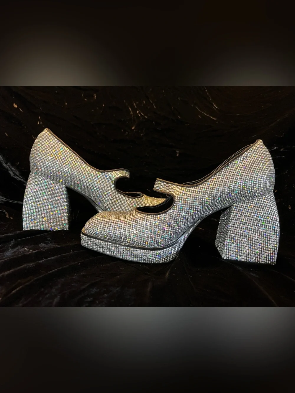 Gianni Bini Silver Crystal Mary Jane Platform Heels